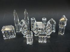 Ten Swarovski Crystal Silver City buildings and scenery including cathedral, city gates,