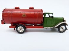 Tri-ang Minic clockwork tinplate Lines Bros Petrol Tanker with green cab,
