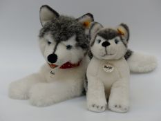 Two Steiff Original Teddy Bears husky dogs Bernie large and small