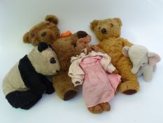 Five various vintage Teddy bears including panda, rabbit, elephant etc,