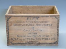 Eley Small Arms Ammunition wooden shotgun cartridge or ammunition box.