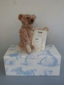 Steiff Teddy Bear 1908 replica with light cinnamon mohair, shaved snout, growler,