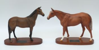 Two Beswick racehorses on bases,