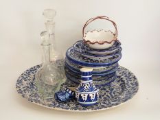 A large blue and white meat plate, Delft and other ceramics,