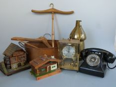 A black bakelite Reliance GEC telephone 9T/ATS, together with a brass Kundo anniversary clock,