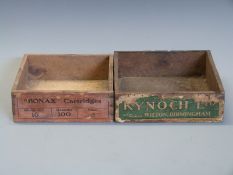 Two Kynoch and Bonax wooden shotgun cartridge or ammunition boxes.