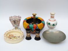 Poole pottery bowl, Worcester style Blind Earl vase, Royal Doulton Bunnykins bowl,