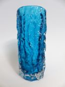 Whitefriars Geoffrey Baxter textured bark 9690 kingfisher blue glass vase,