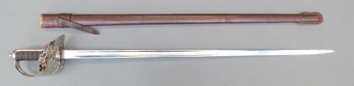 British Infantry officer's 1895 pattern sword, the three quarter basket hilt with George VI cypher,