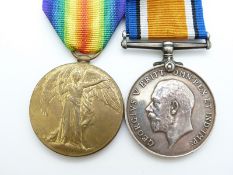 WWI medal pair comprising War and Victory medals named to 163327 Gunner J B Menzies Royal Artillery