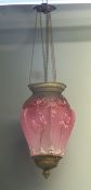 A Victorian / Art Nouveau cranberry glass hanging lamp,