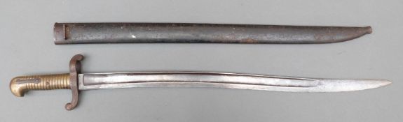 French Chassepot bayonet with steel scabbard, blade dated 1874,