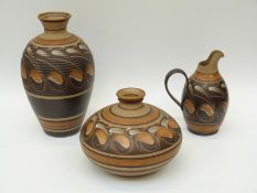 Two hand-painted Denby pottery vases and a ewer,