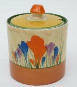 A Clarice Cliff preserve pot decorated in the Crocus pattern,