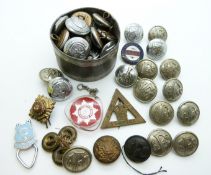 A collection of buttons to include Auxiliary Fire Brigade in nickel, made by Ed Gill Birmingham,