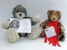 Two Deans Teddy bears Smokey Bear of the Year 2007 with two-tone grey and cream mohair,