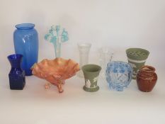 A group of ceramics and glass including Wedgwood sage Jasperware,
