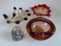 Uredale paperweight and three Murano style bowls