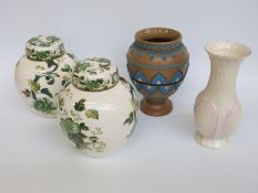 A pair of Mason's Chartreuse pattern ginger jars and covers,