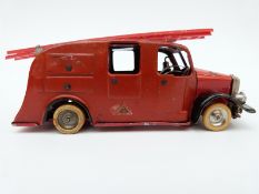 Tri-ang Minic clockwork tinplate London Fire Engine with red and black body, cream tyres,
