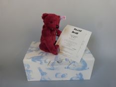 Steiff Teddy Bear Ruby with red mohair, glitter pads, necklace and jointed limbs,