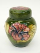 Moorcroft ginger jar and cover in Hibiscus pattern,