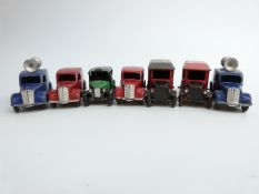 Seven Dinky Toys diecast model vans including Loudspeaker Vans, Royal Mail Vans etc.