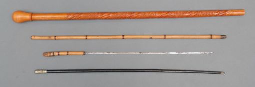 A bamboo cane/ sword stick, length of blade/spike 47cm,