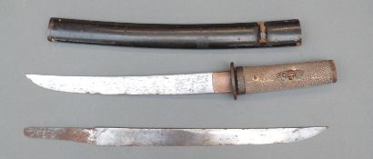 Japanese Tanto with shagreen handle, copper menuki and another blade,