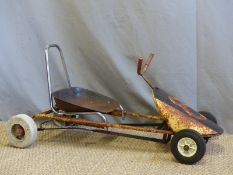 A vintage child's metal pedal go-kart with racing number 8, 97cm long.