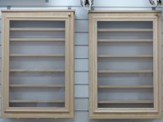 Two light wood display cabinets to suit model railway or similar,