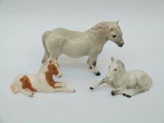 Two Beswick horses and a Beswick Shetland pony