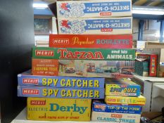 Twelve Merit vintage games including Electric Derby, Remote Control Driving Test, Tarzan,