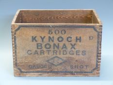 Kynoch Bonax wooden shotgun cartridge or ammunition box.
