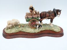 Border Fine Arts limited edition 632/1750 tableau of a farmer feeding sheep from a horse drawn cart,