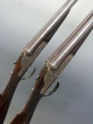 A pair of Charles Lancaster 12 bore side by side back action side lock ejector shotguns with named