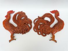 A pair of Arners retro pottery cockerels by Mavis Woelk, dated 1970 verso,