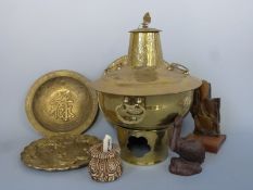 A quantity of Asian art style brassware with carved and stone items etc