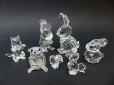 Eight Swarovski Crystal animals comprising rabbit, squirrel, hare, kitten, mouse and three chicks,