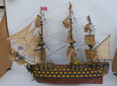 A kit built model of a naval galleon 'Victory',
