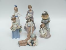 Seven Nao figures comprising musicians and children with pets etc