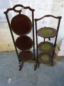 Two folding plate stands comprising octagonal example and mahogany circular example
