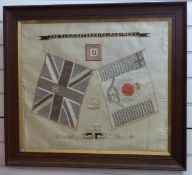 Gloucestershire Regiment silk embroidered colours up to and including the Boer War, framed,