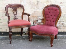 A nursing chair and a dining chair with reeded bulbous legs