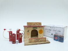 Tri-ang Minic wooden painted Filling Station, in box,