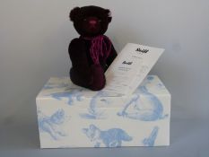 Steiff Teddy Bear Anushka with bordeaux mohair, shaved snout and jointed limbs,