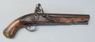 Flintlock hammer action Dragoon pistol with lock plate stamped 'Tower' and with crown cypher,