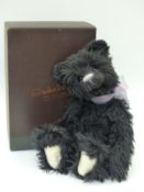 Charlie Bears Isabelle Collection Teddy Bear Shadow with black mohair, pink and blue ribbon,