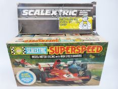 Scalextric Superspeed model motor racing track set c547 together with a Flyover Bridge c169,