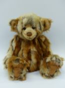 Charlie Bears Teddy Bear with shaded long mohair, bow with bell and jointed limbs,